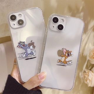 トムとジェリー　お揃い　可愛い　クリア　シンプル　iPhone13ケース　(iPhoneケース)