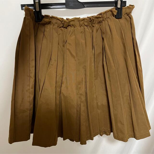 スカート プリーツスカート ギャザー ベージュゴールド ブラウン ウエストゴム  レディースのスカート(ミニスカート)の商品写真