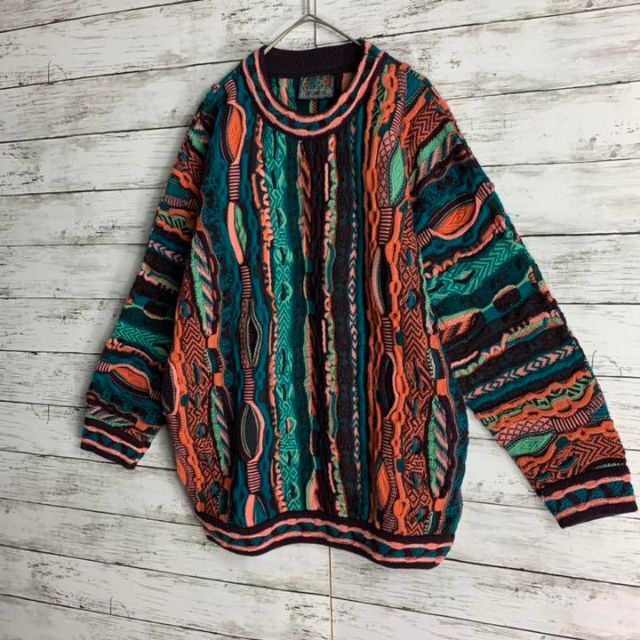 coogi クージー レッド系 立体構造 編込み 3Dニット