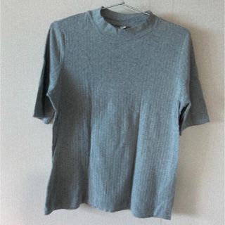 ユニクロ(UNIQLO)のユニクロ　ハイネックリブTシャツ　杢グレー　XLサイズ(Tシャツ(半袖/袖なし))