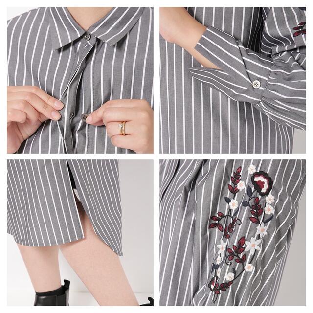 美品 ナノユニバース 袖刺繍 ストライプ シャツワンピース 定価13200円 5