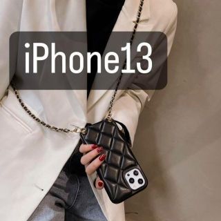 大人気♡iPhone13 ショルダー付★キルティング ケース ブラック 黒(iPhoneケース)