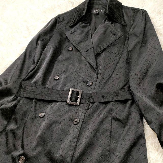 大特価ジャケット/アウターエポカ 総柄 ロゴ ベルト 40 ブラック Lサイズ 黒 トレンチコート