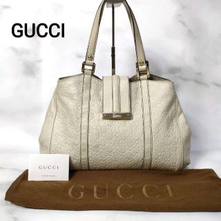 グッチ(Gucci)のグッチ　レザー　シマ　トートバッグ　ハンドバッグ　ホワイト　白(ハンドバッグ)