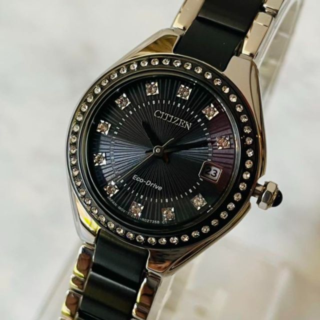 CITIZEN(シチズン)の【再入荷】シチズン/エコドライブ/女性腕時計/シルバー/ブラック/クリスタル. レディースのファッション小物(腕時計)の商品写真