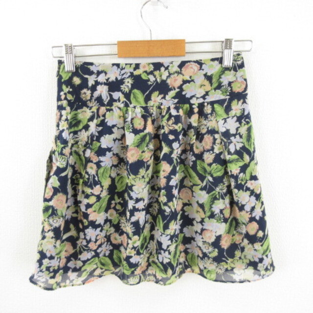 Jewel Changes(ジュエルチェンジズ)のジュエルチェンジズ アローズ ミニスカート 台形 シフォン 花柄 紺 緑 36 レディースのスカート(ミニスカート)の商品写真