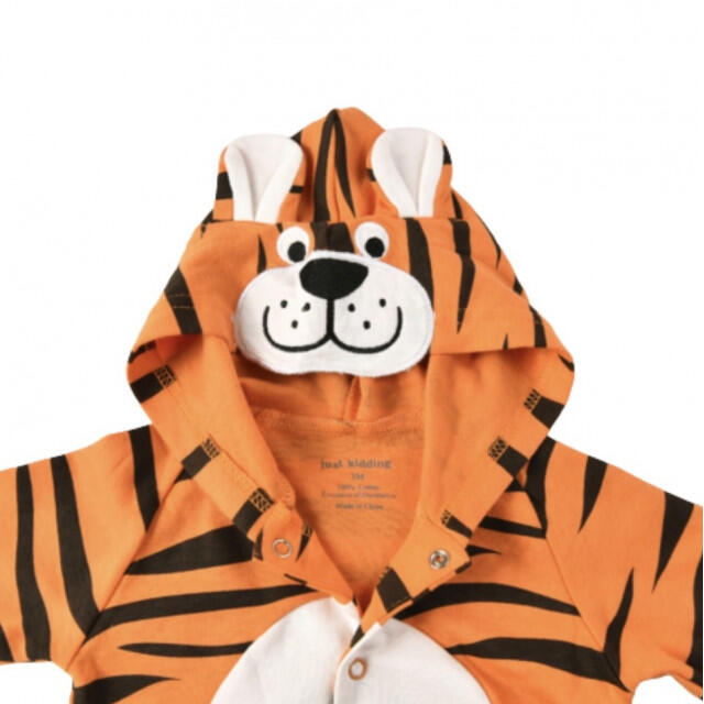 タイガー パーカー ロンパース とら オレンジ 動物 豹柄 耳付き 赤ちゃん キッズ/ベビー/マタニティのベビー服(~85cm)(カバーオール)の商品写真