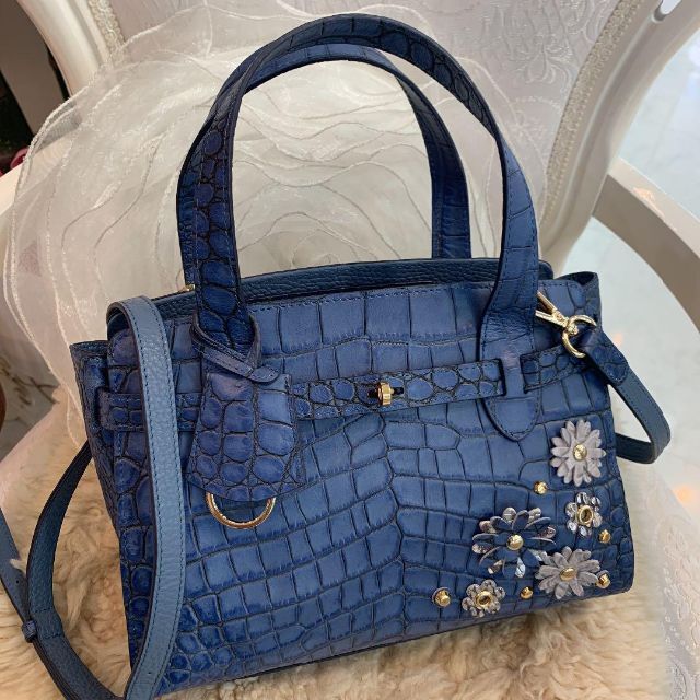 ☆未使用品☆LEATHER JEWELS クロコ型押し 2WAYバッグ ブルー系 - www ...