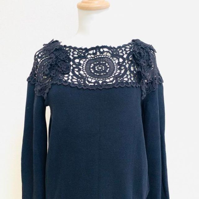サカイ sacai 18SS レース ニット エルボーパッチ セーター ブラック