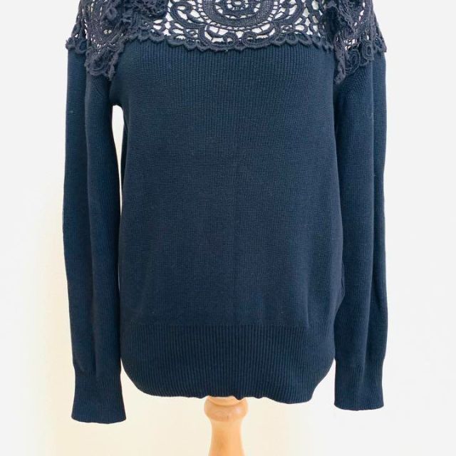サカイ sacai 18SS レース ニット エルボーパッチ セーター ブラック