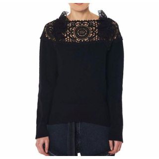 サカイ sacai 18SS レース ニット エルボーパッチ セーター ブラック