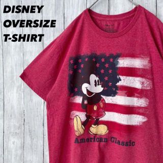 ディズニー(Disney)のアメリカ古着DISNEY ゆるだぼオーバーサイズミッキープリントTシャツ　XL赤(Tシャツ/カットソー(半袖/袖なし))