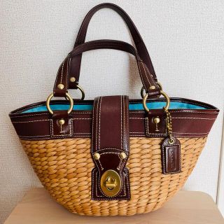 【希少】特大サイズ　【COACH】　かごバッグ　ターンロック　ピクニックバック