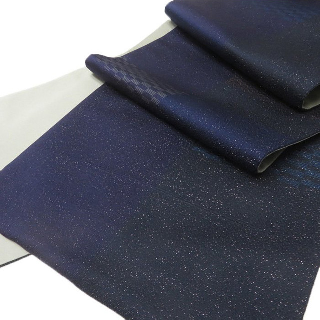 作家物 落款 全通 銀通し 濃紺色 袋帯 A763-14 【未使用】 - 帯