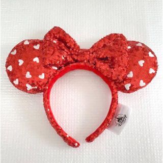 ディズニー(Disney)のディズニーカチューシャ　ミニー　レッドスパンコール　ハート　刺繍　赤(カチューシャ)