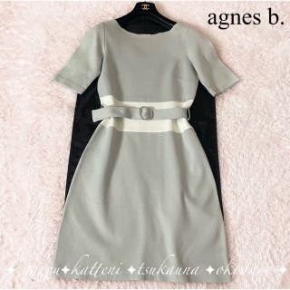 アニエスベー(agnes b.)のagnes b. アニエスベー バイカラー フレアワンピース ウエストベルト (ひざ丈ワンピース)