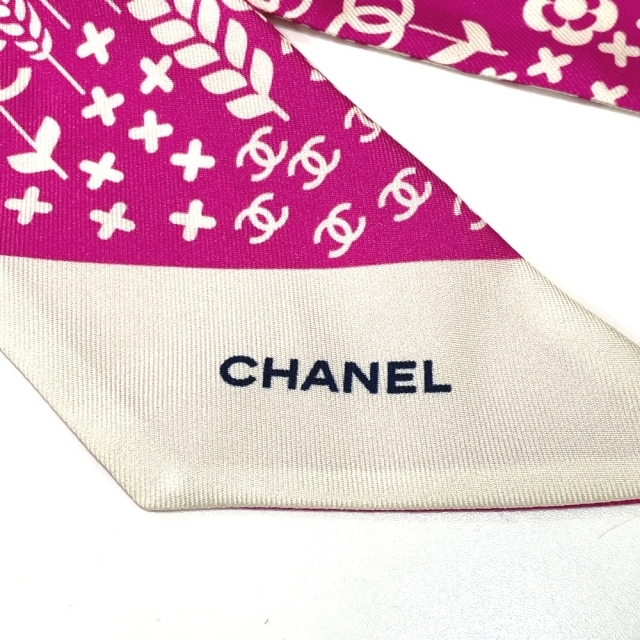 ☆正規品☆CHANEL☆スリムスカーフ☆シルク100%☆ピンク&ホワイト