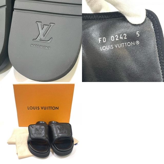 ルイヴィトン LOUIS VUITTON マイアミライン ミュール 1AA7RQ モノグラムジャイアント フラット シューズ サンダル カーフレザー ブラック 未使用