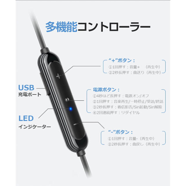 ワイヤレスイヤホン Bluetooth5.1 黒 スマホ/家電/カメラのオーディオ機器(ヘッドフォン/イヤフォン)の商品写真