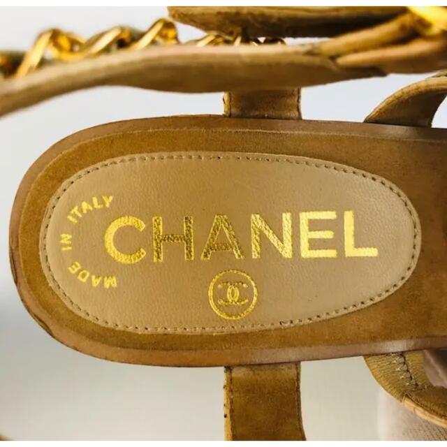 美品☆CHANEL・レザーチェーンストラップ ココマーク サンダル(361/2)-