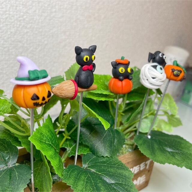 ガーデンピック ハンドメイド 黒猫ハロウィンピック 多肉植物 ブティック商品 その他