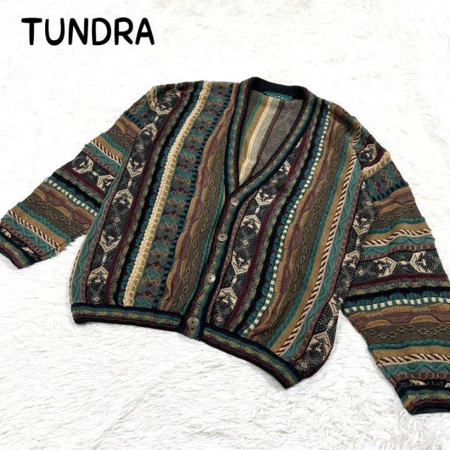 TUNDRA ツンドラ 3Dニット カーディガン クージー風 飾りボタン XL 