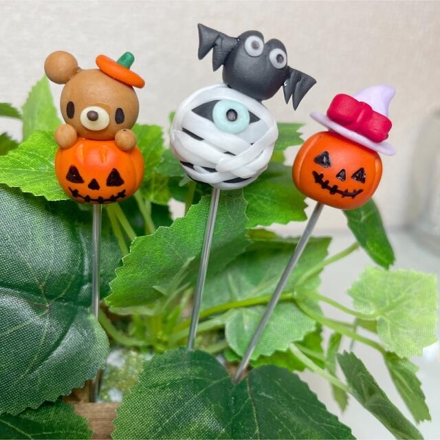 ガーデンピック　ハンドメイド　クマちゃんハロウィンピック　多肉植物