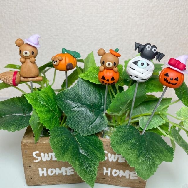 ガーデンピック　ハンドメイド　クマちゃんハロウィンピック　多肉植物