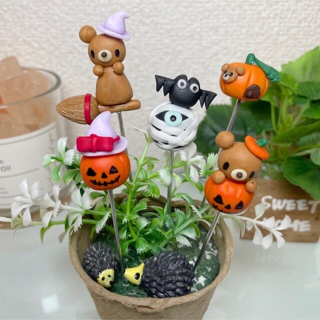 ガーデンピック　ハンドメイド　クマちゃんハロウィンピック　多肉植物