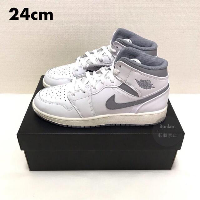 新品未使用タグ付き【24cm】NIKE AIR JORDAN 1 MID GS グレー シャドウ