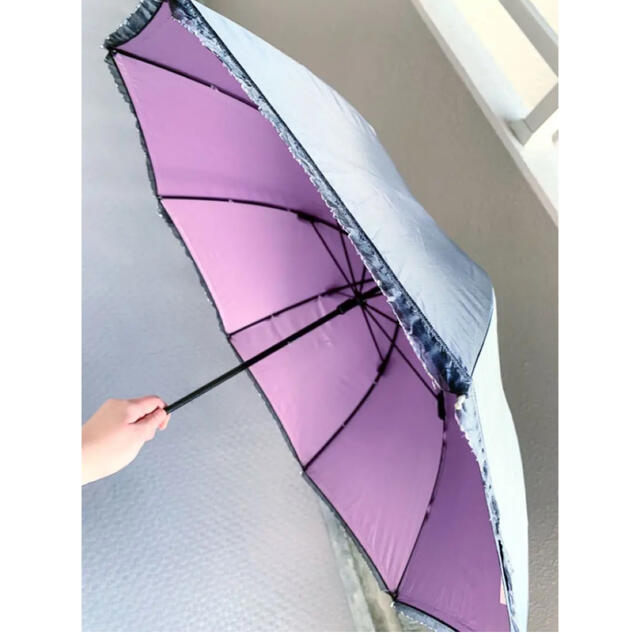 日傘　黒　パープル　晴雨兼用 レディースのファッション小物(傘)の商品写真