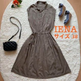 イエナ(IENA)のIENA　ノースリーブシャツワンピース　38　カーキ(ロングワンピース/マキシワンピース)