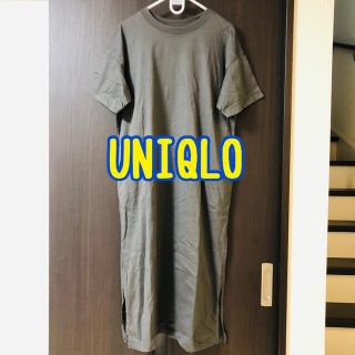 ユニクロ(UNIQLO)のユニクロ UNIQLO マキシワンピース 半袖　レディース　M グレー  秋物(ロングワンピース/マキシワンピース)