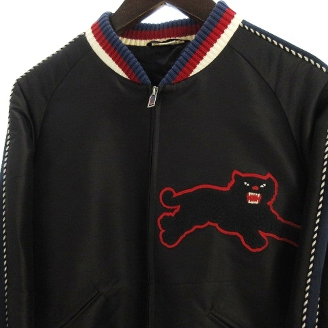 グッチ パンサーエンブロイダリー スカジャン シルク 451117 黒 紺 46