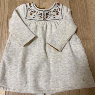 プチバトー(PETIT BATEAU)のプチバト刺繍スウェットワンピース　12m 裏起毛　used品(ワンピース)