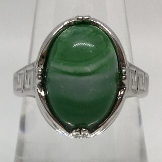 (71)大粒グリーン縞瑪瑙のリング　シルバー  ヴィンテージ (リング(指輪))