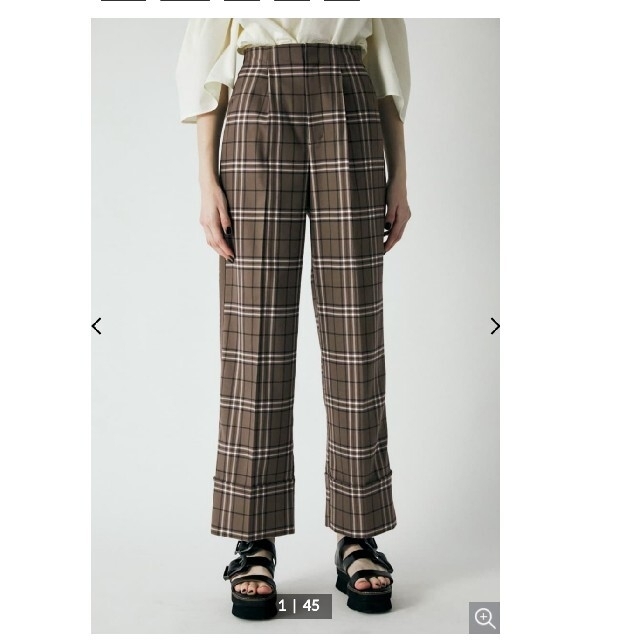 moussy(マウジー)のmoussyWIDE LEG CHECK TROUSERSサイズ2 レディースのパンツ(カジュアルパンツ)の商品写真