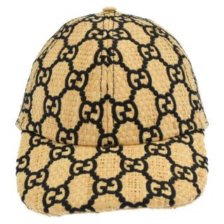 グッチ(Gucci)のGUCCI グッチ GG RAFFIA Baseball Hat With Snakeskin GG ラフィア スネークレザー ベースボールキャップ 麦わら帽子 ベージュ/ブラック 577900 3HH38(キャップ)