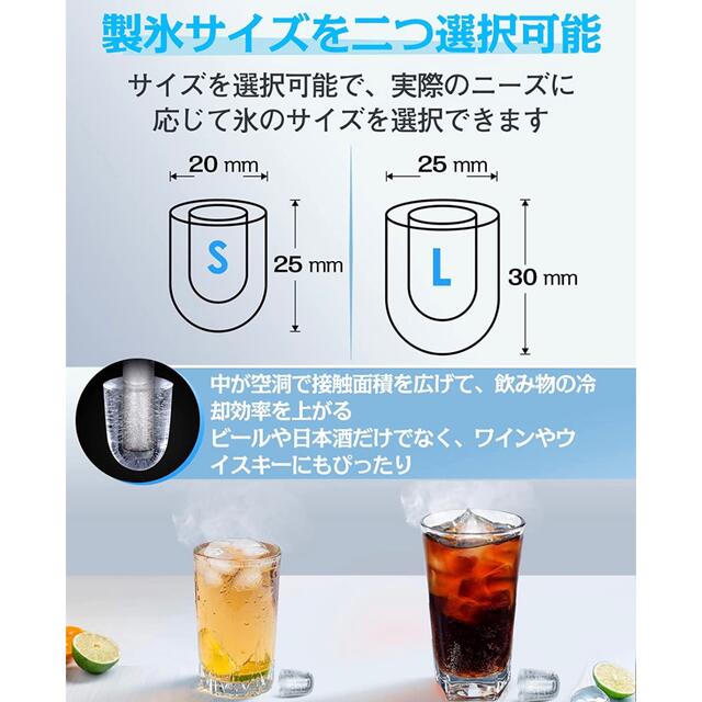 小型製氷機 高速製氷機 氷サイズ調節可能 自動製氷 アイスコーヒー ホームパーティー 家飲み オフィス飲み 氷スコップ 氷ケース保冷機能付き 家庭用 業務用 - 2