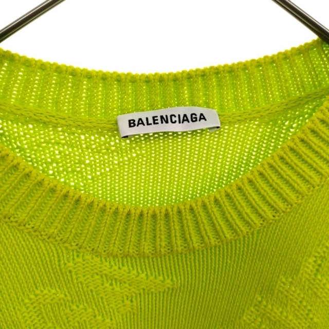 BALENCIAGA バレンシアガ 20SS ジャガード ロゴ総柄 クルーネックニットセーター イエローグリーン