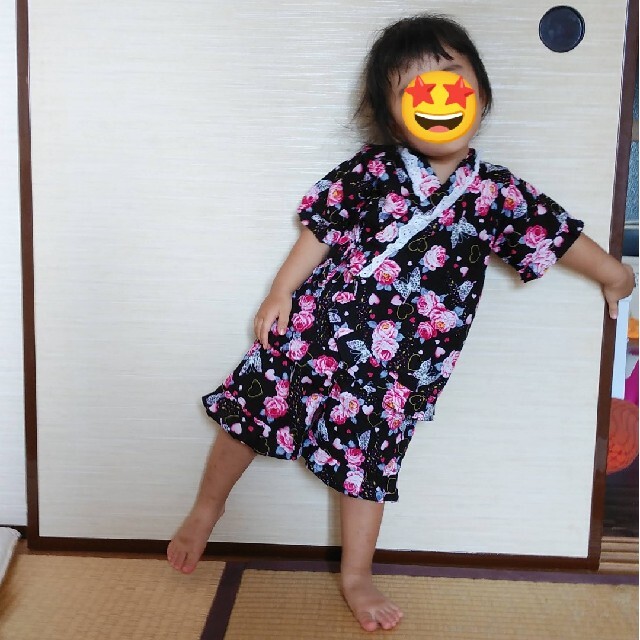 女の子 甚平 95 *バラ  レース ちょうちょ キッズ/ベビー/マタニティのキッズ服女の子用(90cm~)(甚平/浴衣)の商品写真