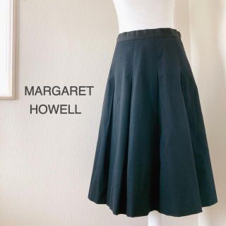 マーガレットハウエル(MARGARET HOWELL)のマーガレットハウエル ウールコットン タックプリーツスカート サイズII 日本製(ひざ丈スカート)