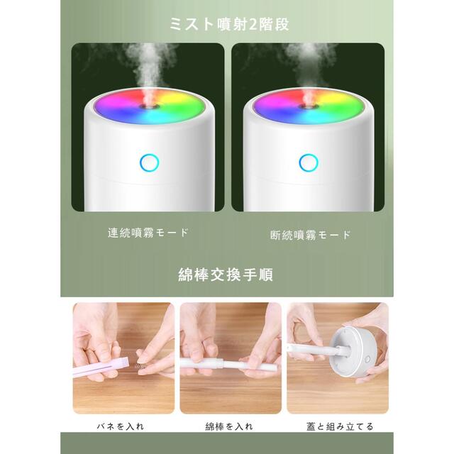 【新品未使用】 加湿器 卓上 アロマ 車載加湿器 小型 超音波 静音 led