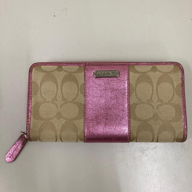 新品未使用 COACH コーチ 三つ折り財布　メタリック　ピンク　バッグ