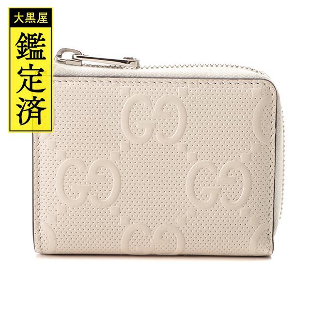 グッチ コンパクト財布 GG エンボス レザー アイボリー 【472】AH