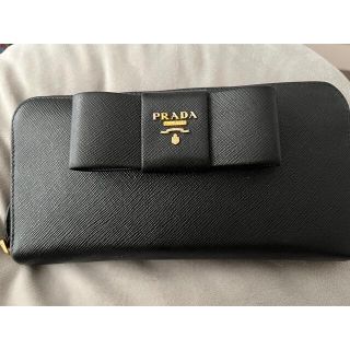 【説明要確認】PRADA長財布 ラウンドジップ リボン サフィアーノ