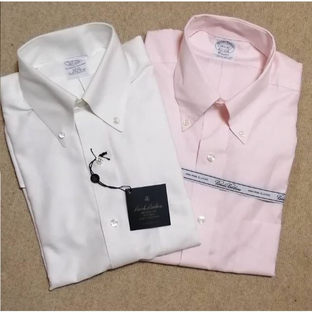 ブルックスブラザーズ　ノンアイロン　シャツ　14 1/2　白ピンク　長袖　2枚シャツ