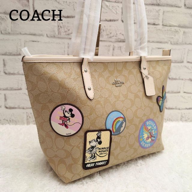 COACH トートバッグ PVC  シグネチャー ベージュ 型押しレザー A4