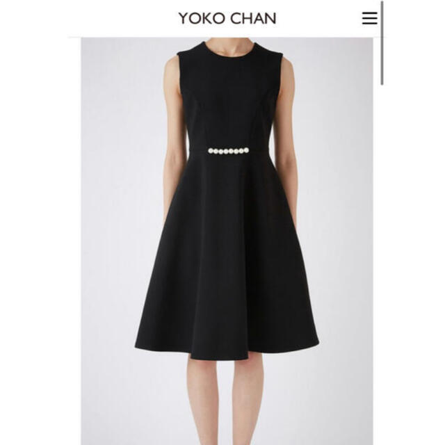 極美品 YOKO CHAN パール ノースリーブ フレア ワンピース 黒 38