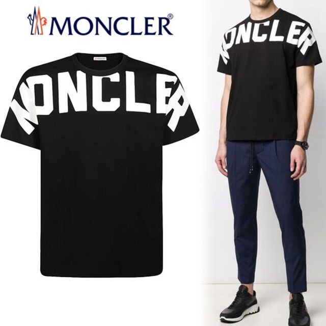 MONCLER - 61 MONCLER ブラック ロゴレタリング クルーネック Tシャツ XL